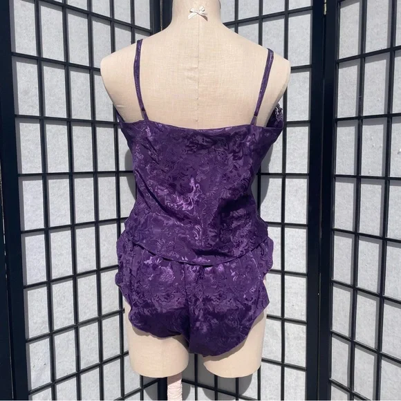 VICTORIA’S SECRET Vintage 80s Gold Label Purple Brocade Lace Pajama Set Lingerie - Picture 6 of 12